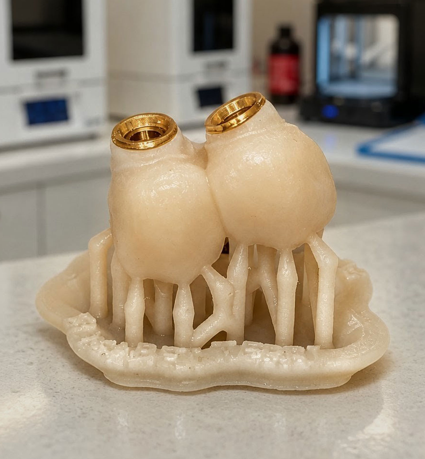Peces dentals impreses en 3D sobre la plataforma de suport