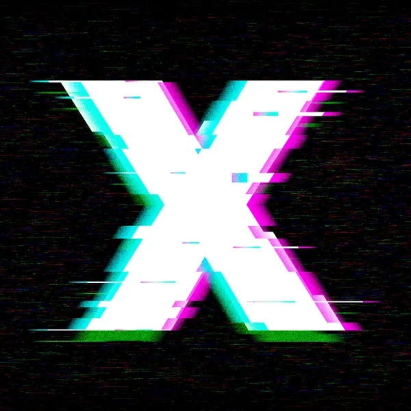 Letter X in white with an RGB glitch effect on black