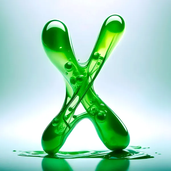 Letter X made of green transparent slime
