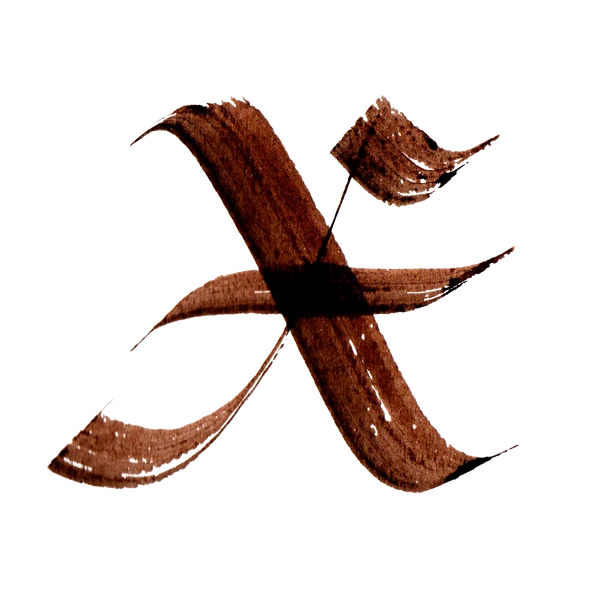 Letter X in brown ink brush calligraphy
