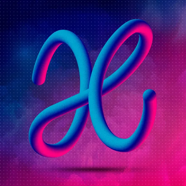 Letter X in glossy 3D script, blue and pink