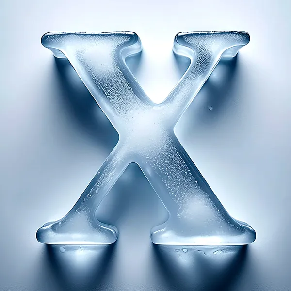 Letter X with serifs, carved in ice