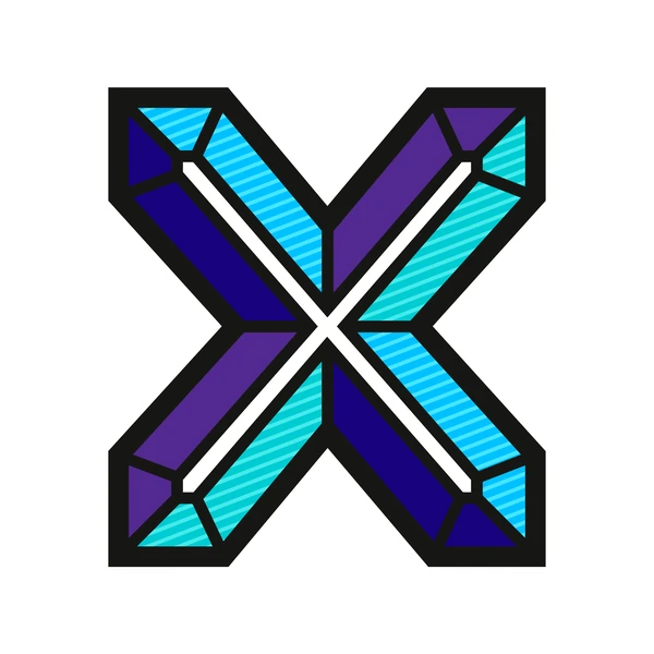 Letter X faceted like a gem in blue and purple, with a black outline
