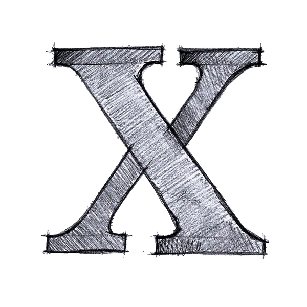 Letter X with serifs, drawn and cross-hatched in pencil