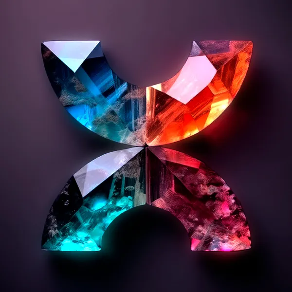 Letter X made of iridescent crystal facets