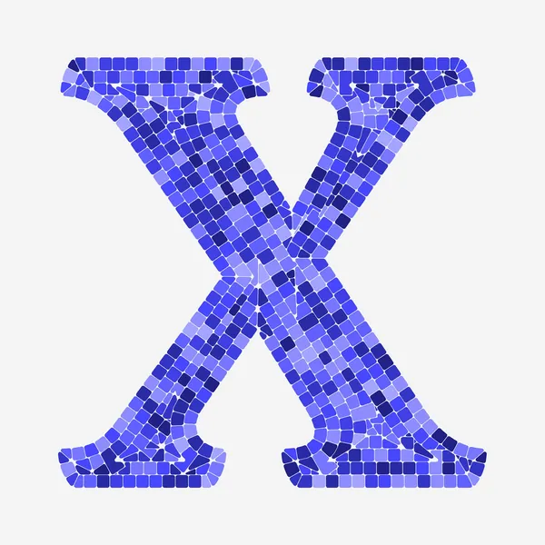 Letter X with serifs, made of blue mosaic tiles