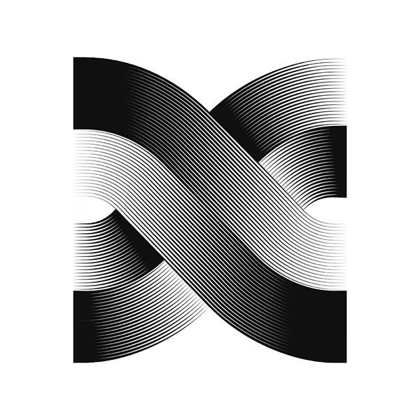 Letter X interlaced from black line gradients