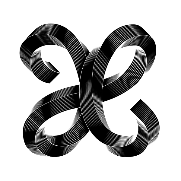 Letter X as a looping ribbon of fine black lines