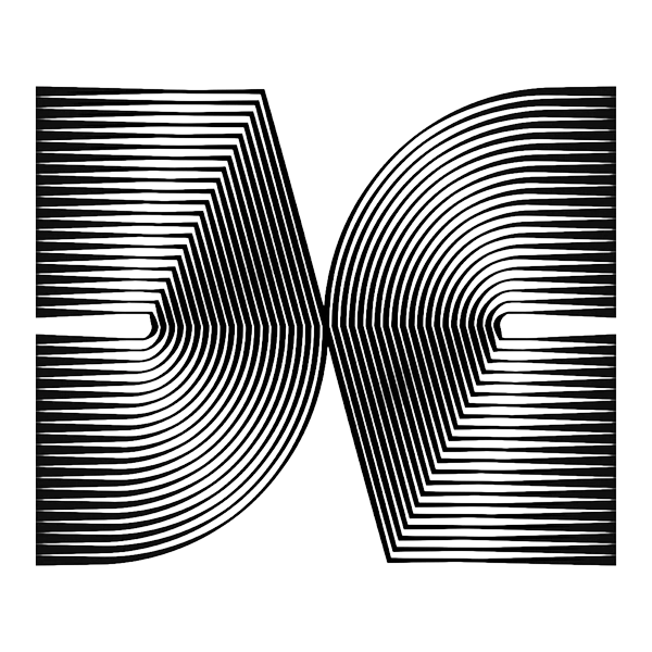 Letter X made of black concentric outlines, Op Art style