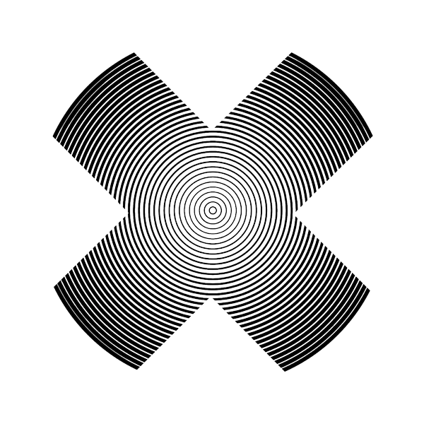 Letter X filled with concentric circles, Op Art style