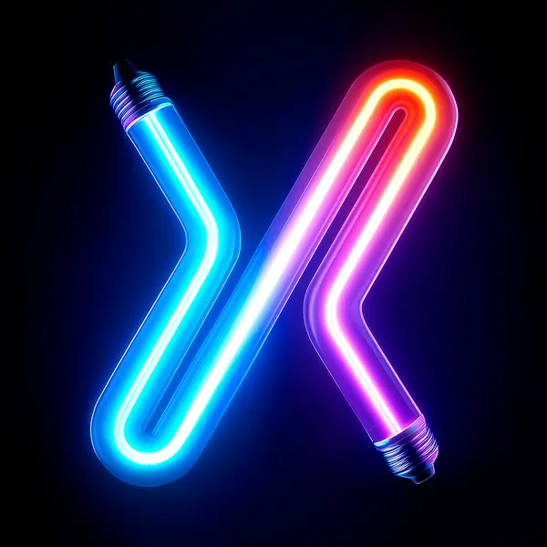 Letter X in blue, pink and orange neon tubes