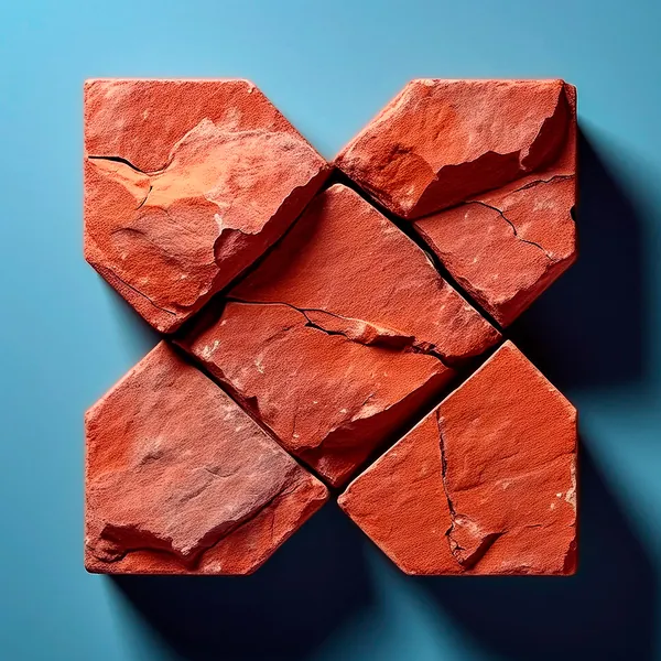 Letter X made of cracked red stone blocks