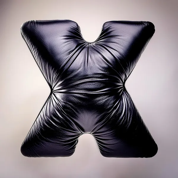 Letter X as a black tufted leather cushion