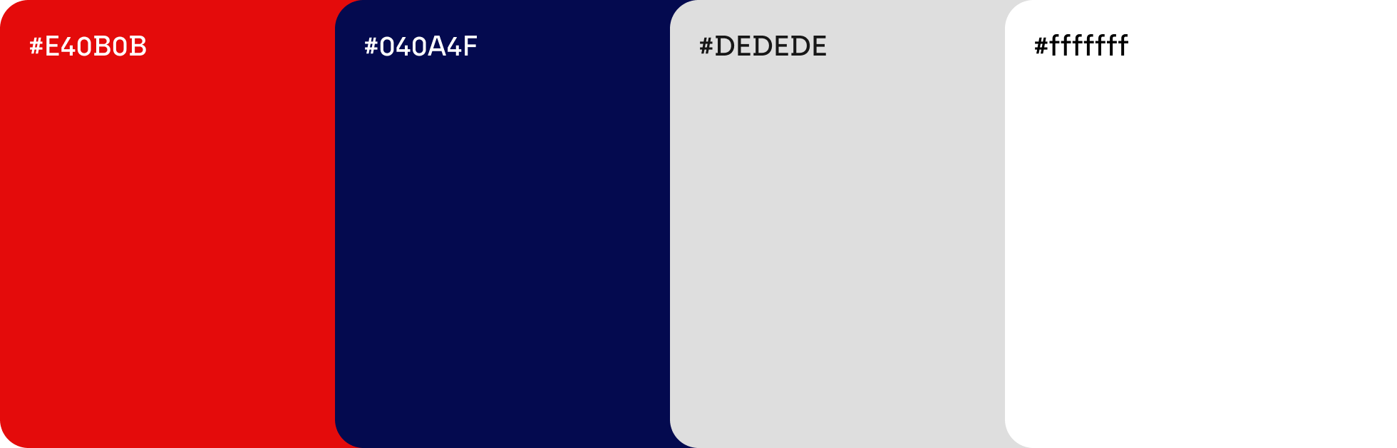 Color palette of the app: red #E40B0B, navy blue #040A4F, dark grey #373737 and white #FFFFFF