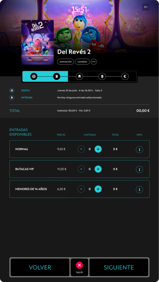 UI design for a cinema digital kiosk