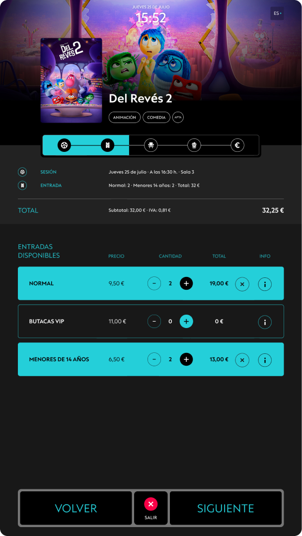 UI design for a cinema digital kiosk