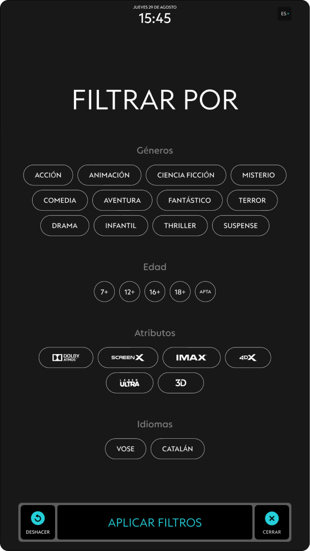 UI design for a cinema digital kiosk