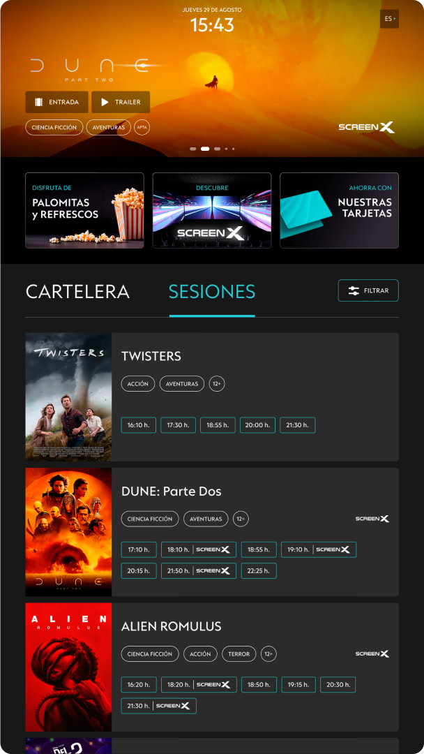 UI design for a cinema digital kiosk