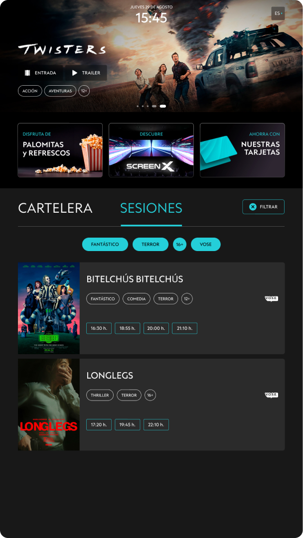 UI design for a cinema digital kiosk