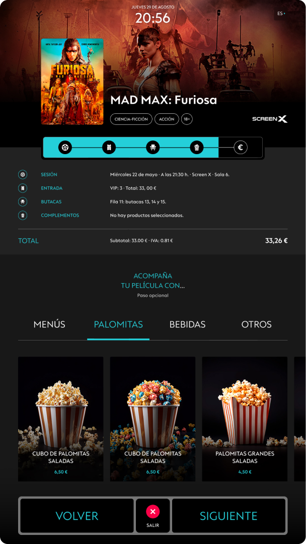 UI design for a cinema digital kiosk