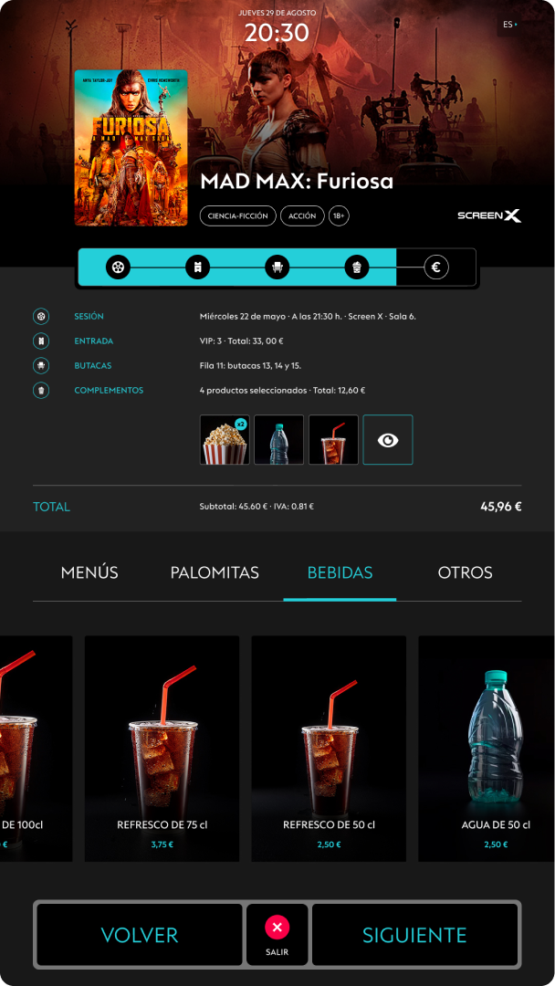 UI design for a cinema digital kiosk