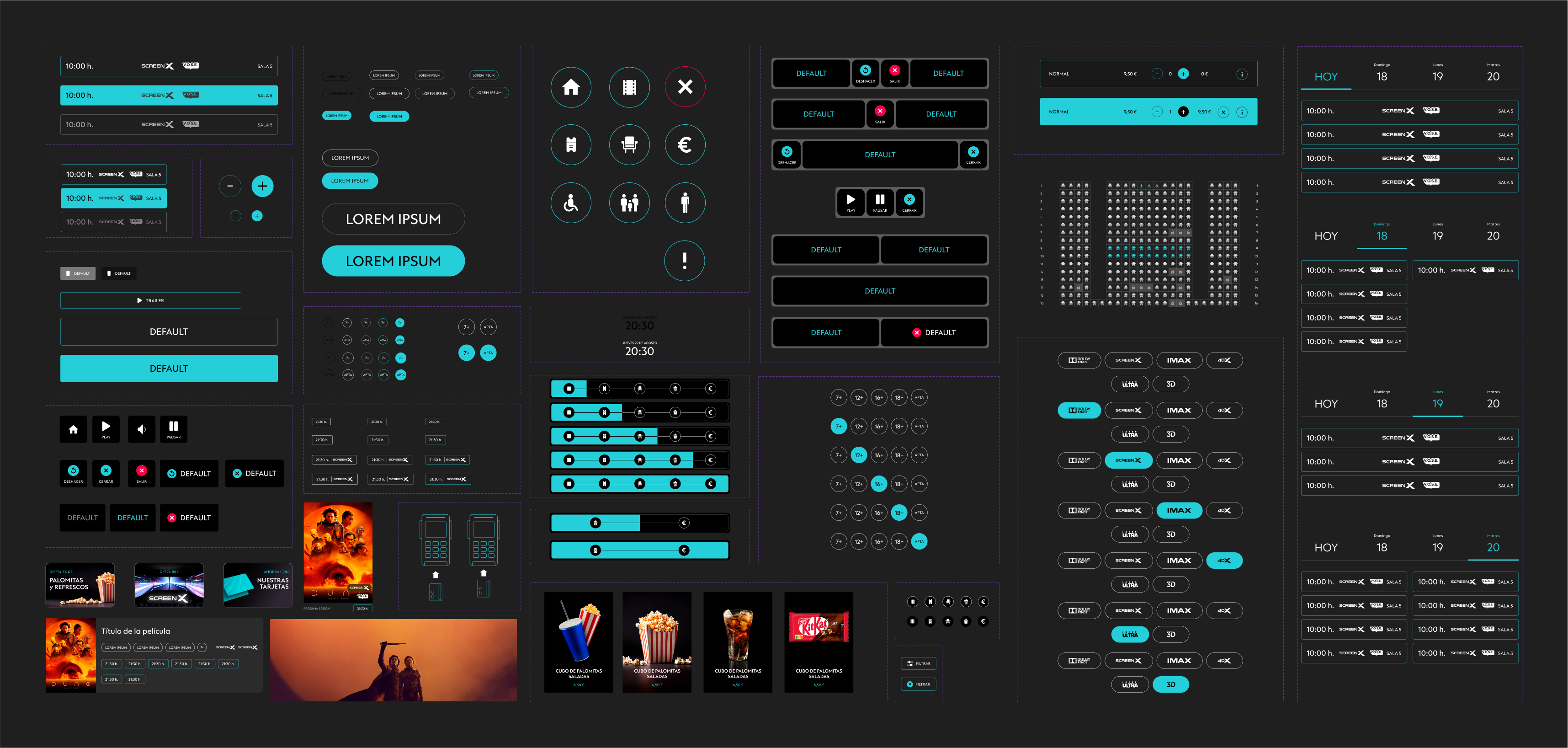 UI components for a cinema digital kiosk