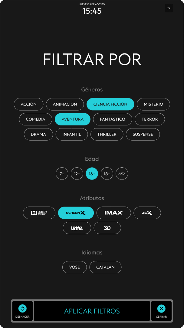 UI design for a cinema digital kiosk