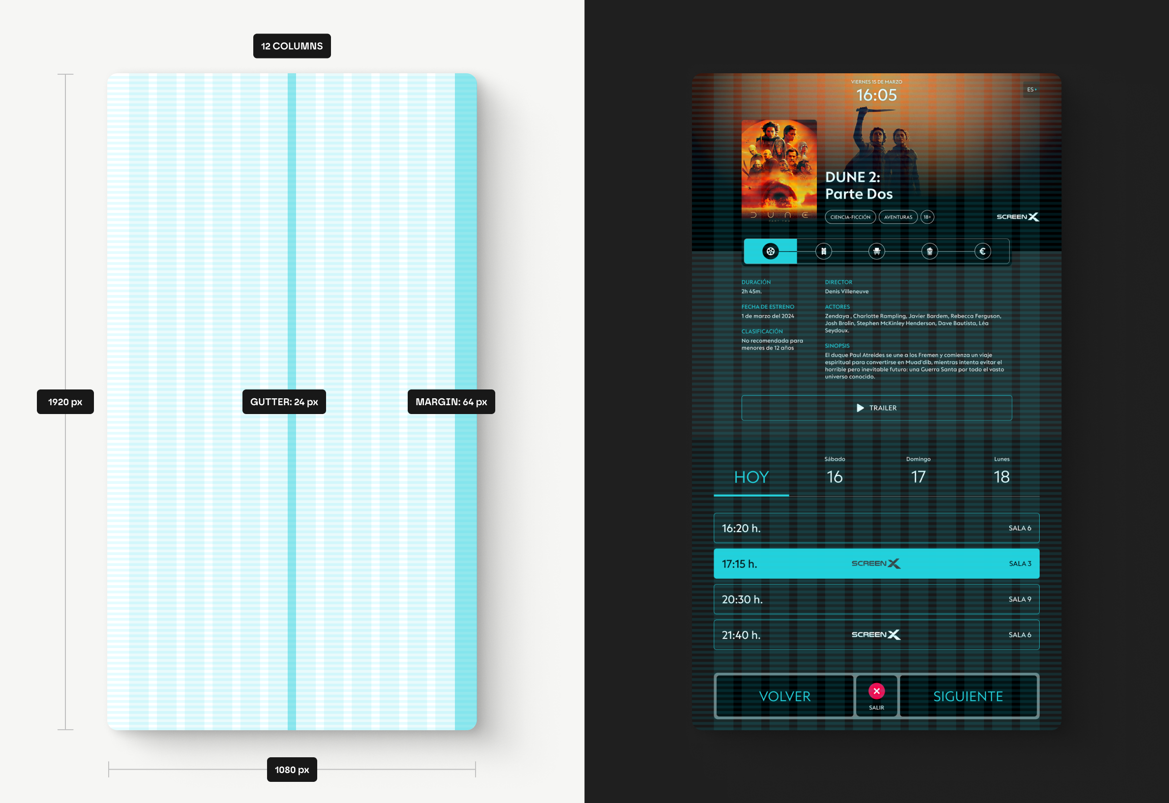 UI grid design for a cinema digital kiosk