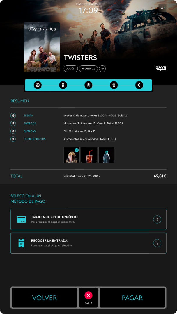 UI design for a cinema digital kiosk