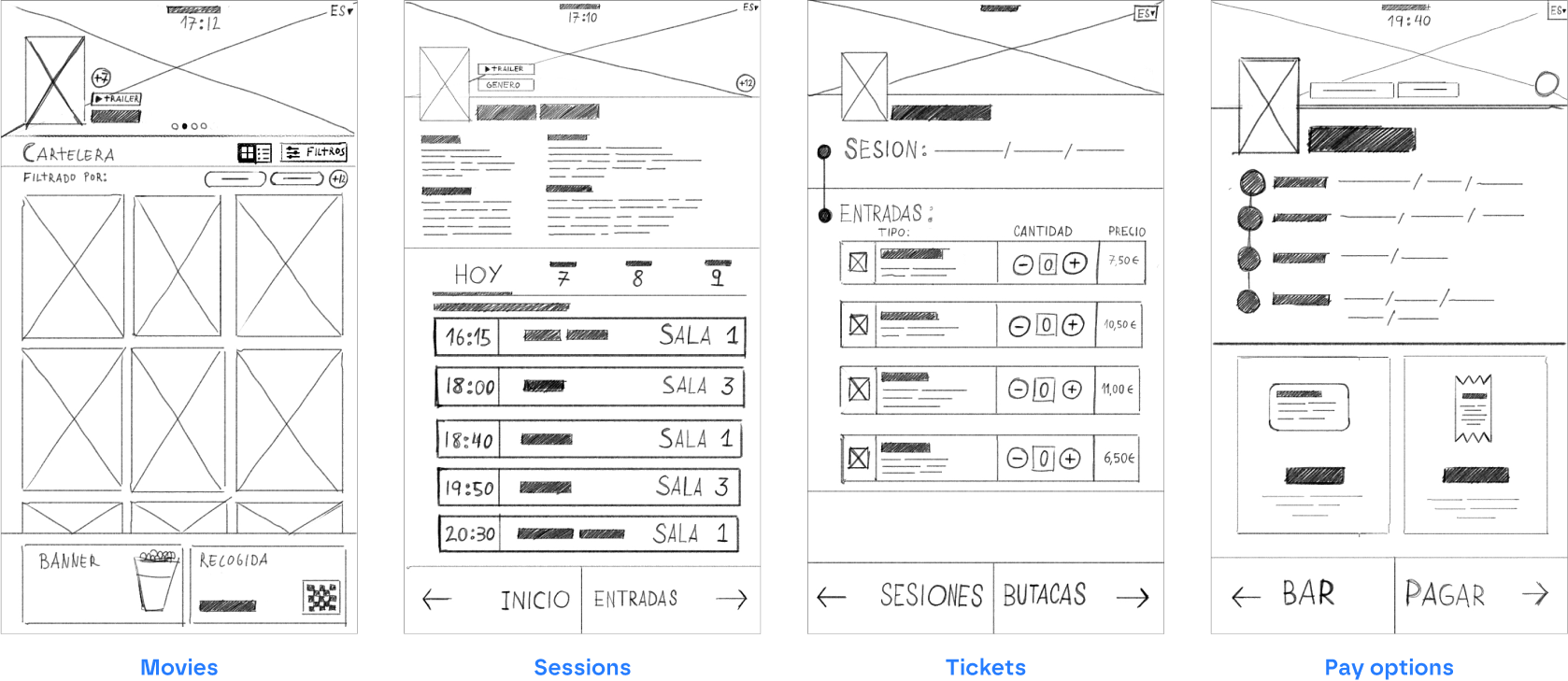 Wireframes for a digital cinema kiosk