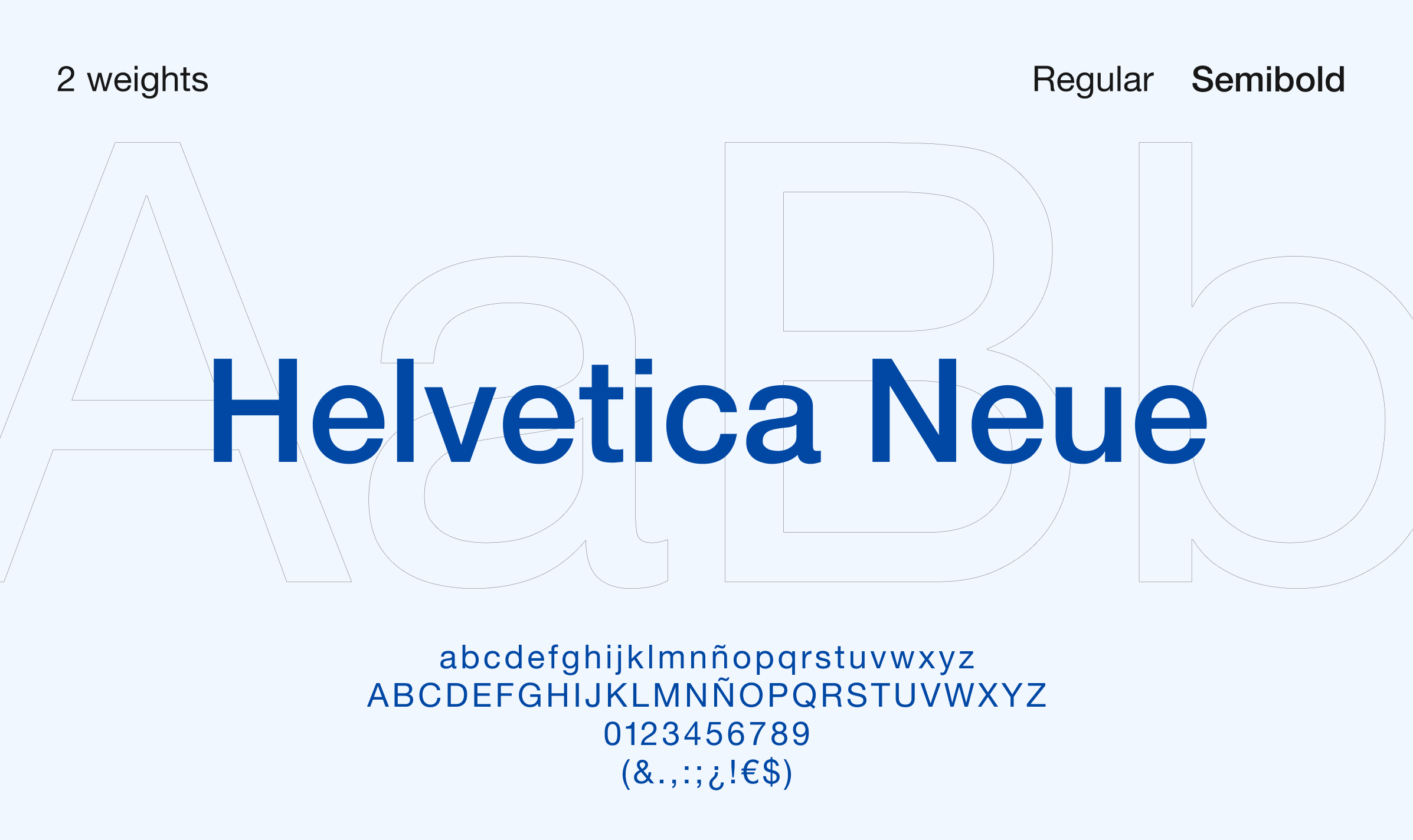 Helvetica Neue typeface specimen in 2 weights — Regular and Semibold — the geometric sans-serif chosen for Clínica Dental SPA.