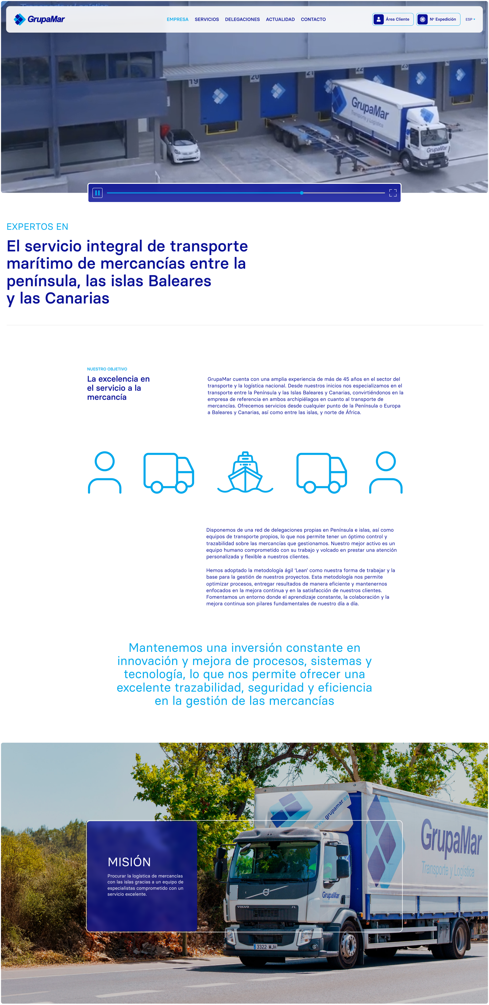 Corporate video still or team photo from GrupaMar’s ‘About Us’ section, reflecting human-centred logistics