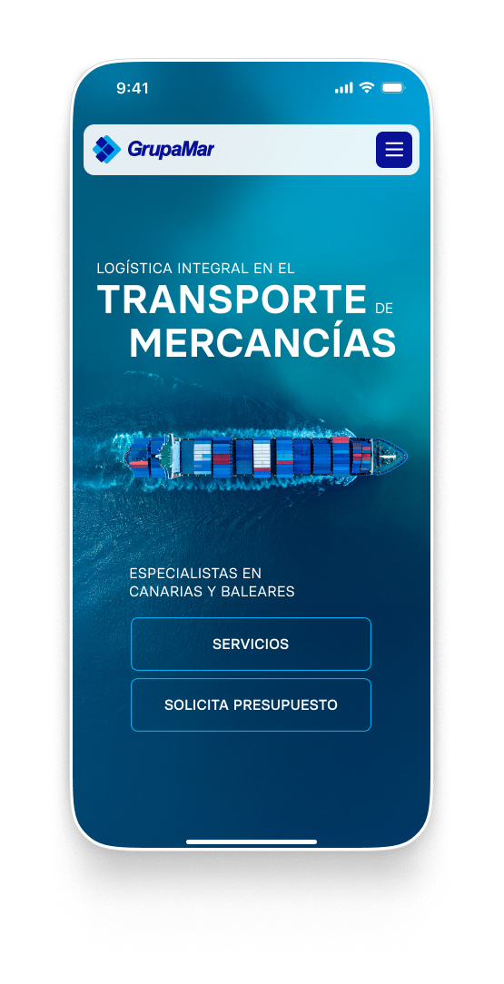 Mobile homepage of GrupaMar's redesigned website