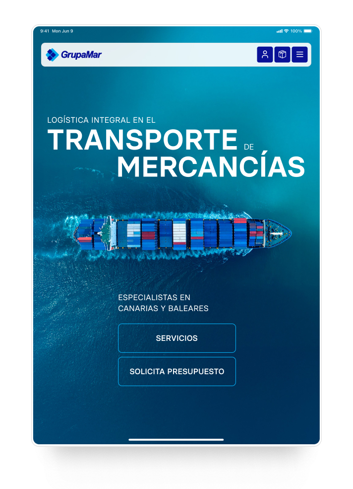 Tablet homepage of GrupaMar's redesigned website